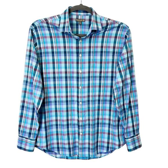 Peter Millar Summer Comfort Button Down Shirt Mens Size Large Blue Plaid - Picture 1 of 8